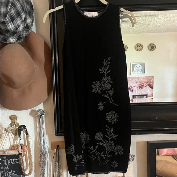 Escada Black Dress with Gray Floral Design - Picture 1 of 4